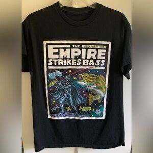 Black Graphic T-Shirt with spoofed Star Wars theme “The Empire Strikes Bass”